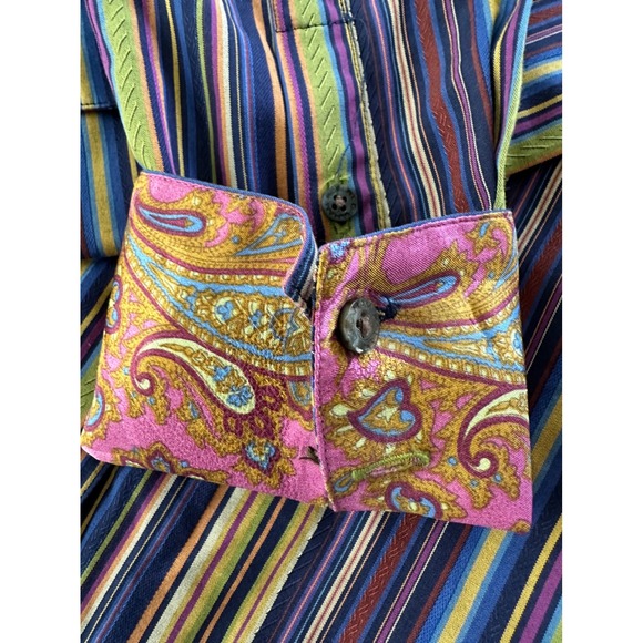 Robert Graham Striped Button Down Shirt Paisley Trim Long Sleeve Size 6 - Picture 8 of 13